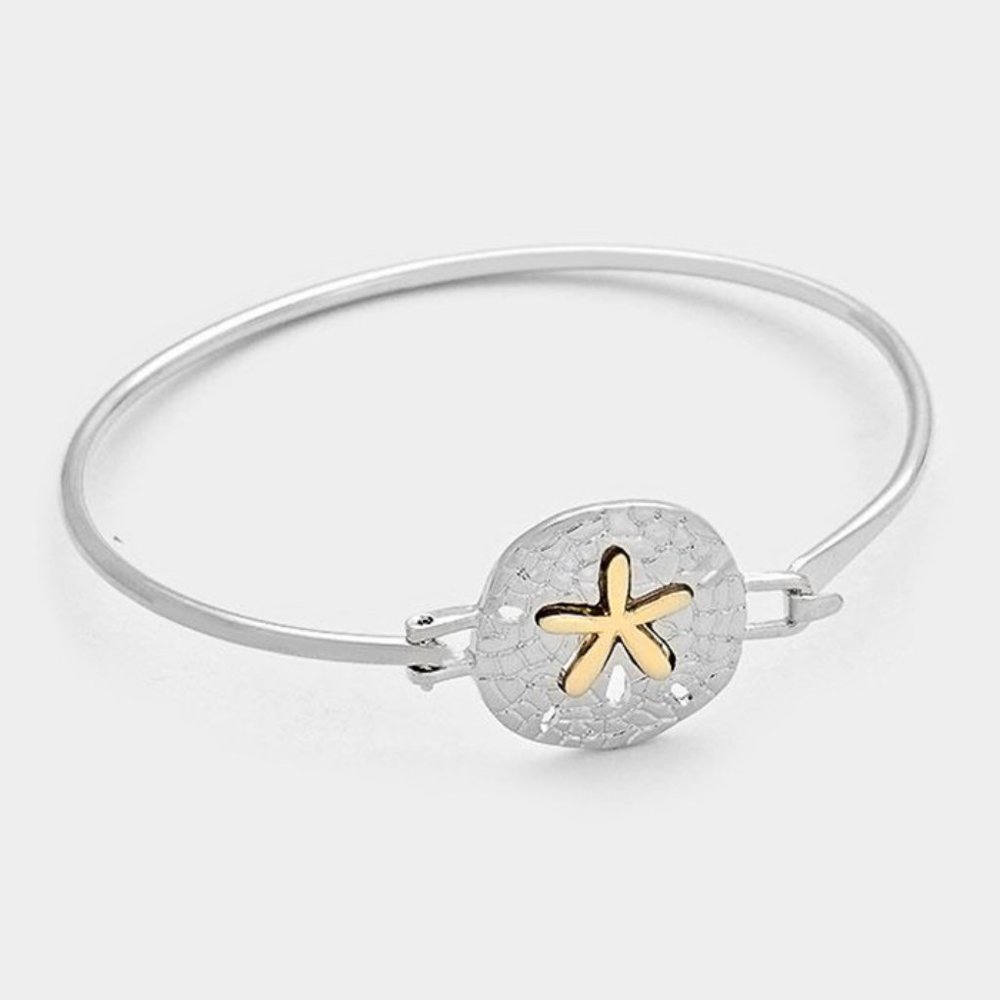 Sand Dollar Bracelet SILVER Bangle w Clasp Sea Life Beach Starfish J…